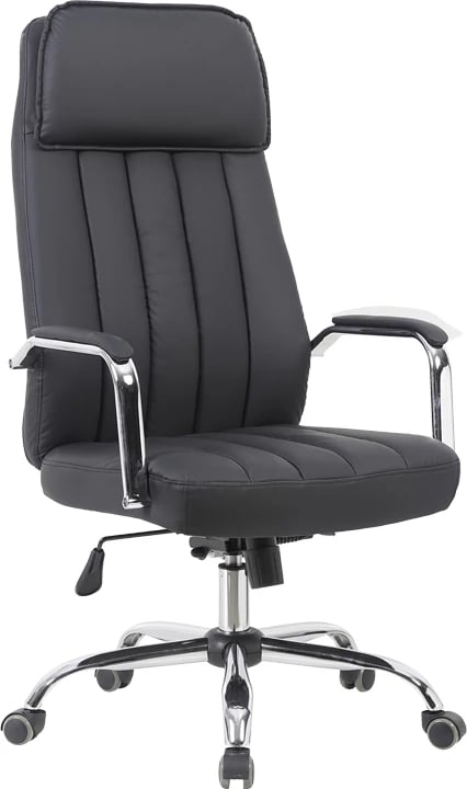 Karrige drejtoriale për zyre Morales, lëkurë sintetike e zezë, 60x70x118-124cm