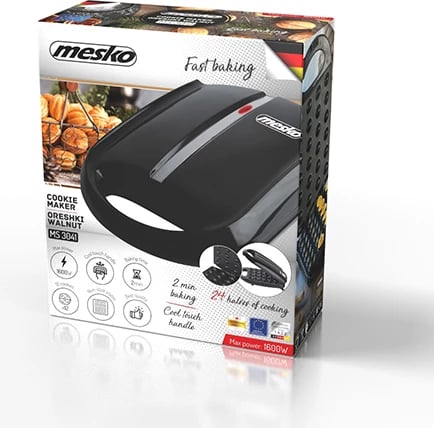 Aparat për biskota në formë arre, Mesko, MS3041, 24 gjysma XL, 1600W, e zezë