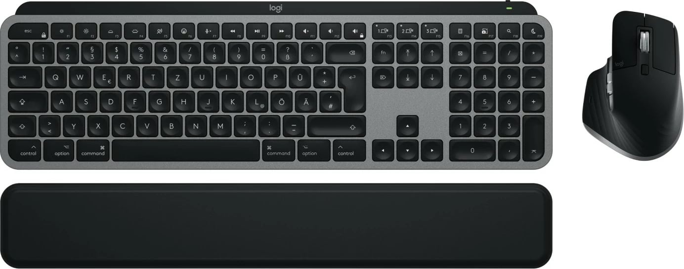 Komplet tastierë dhe maus Logitech MX Keys S për Mac, Pa kabllo, RF Wireless + Bluetooth, Ndërprerës çelësash gërshërë, QWERTZ, LED, Alumini, E zezë