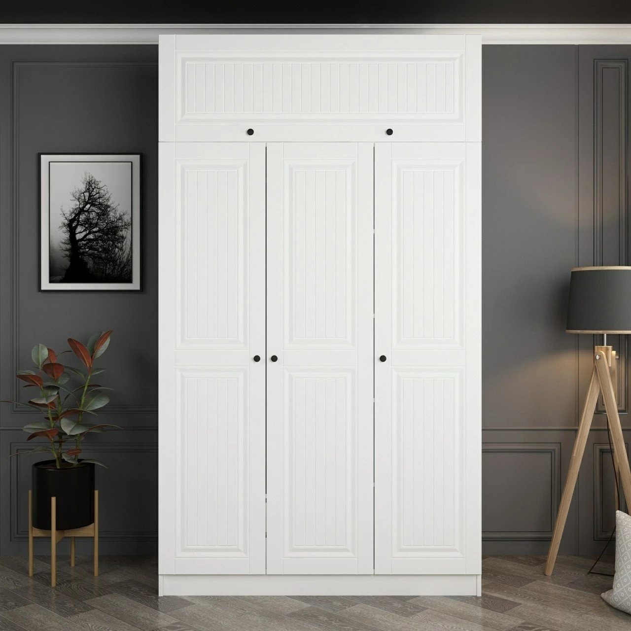 Dollap i bardhë me 3 dyer, 2 sirtarë, Skye Decor, 135x235x52cm