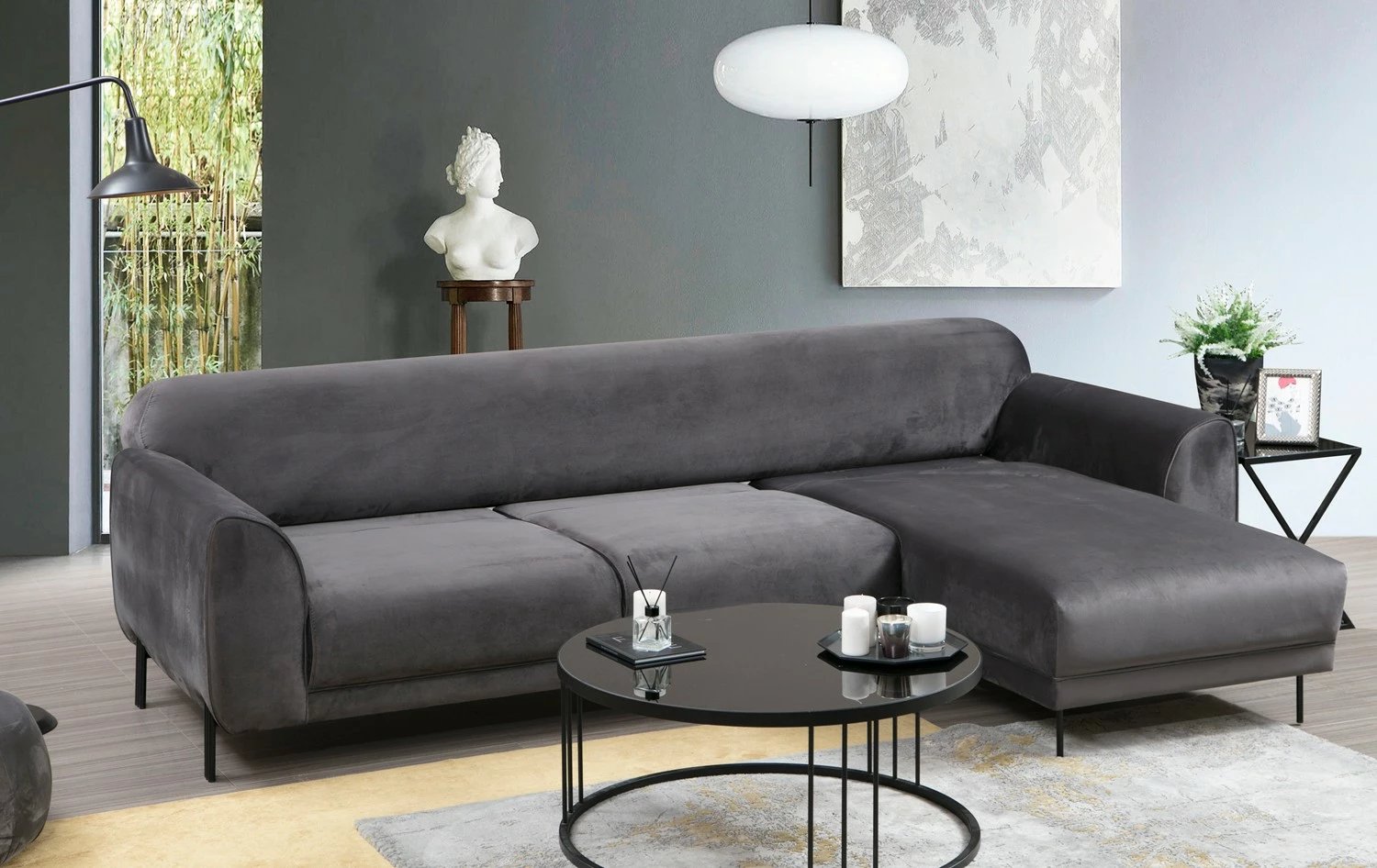 Kënd divan-krevat Atelier del Sofa, këndi djathtë, ngjyrë antracit