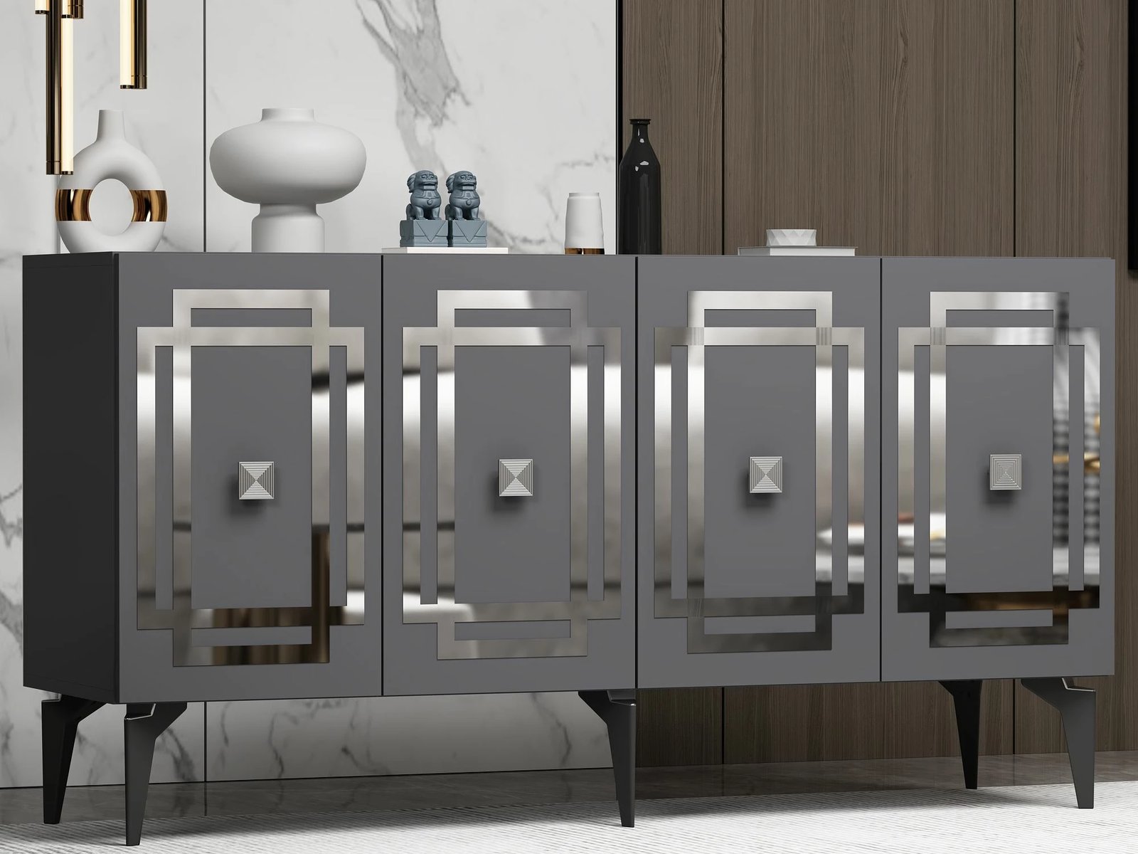 Konsol Skye Decor, ngjyrë antracit, argjend