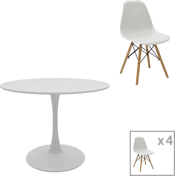 Set tavoline me karrige Julita-Balou, ngjyrë e bardhë, D100x75cm