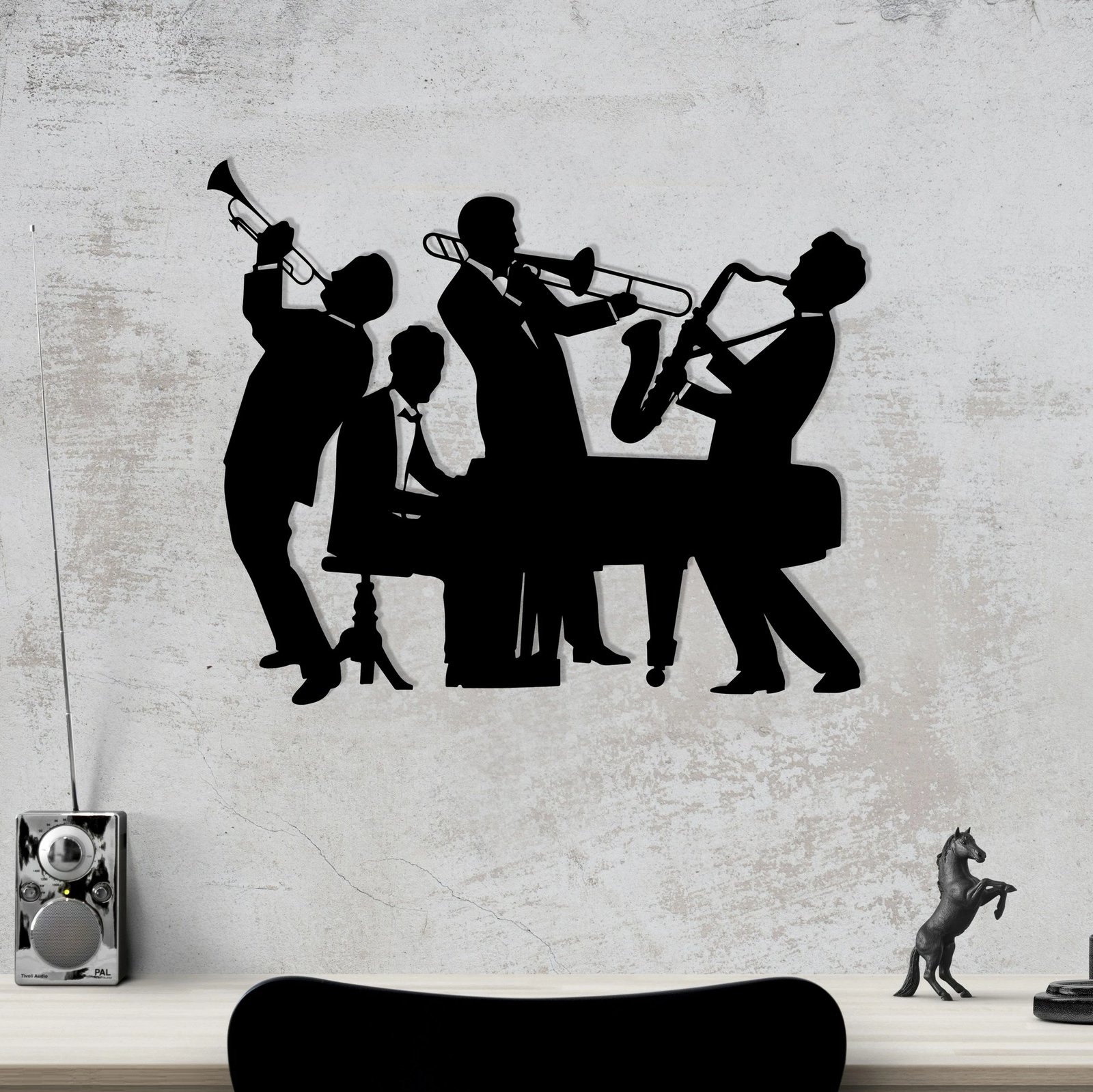 Aksesor dekorativ metalik për mur, Titanic Jazz, Wallity, ngjyrë e zezë