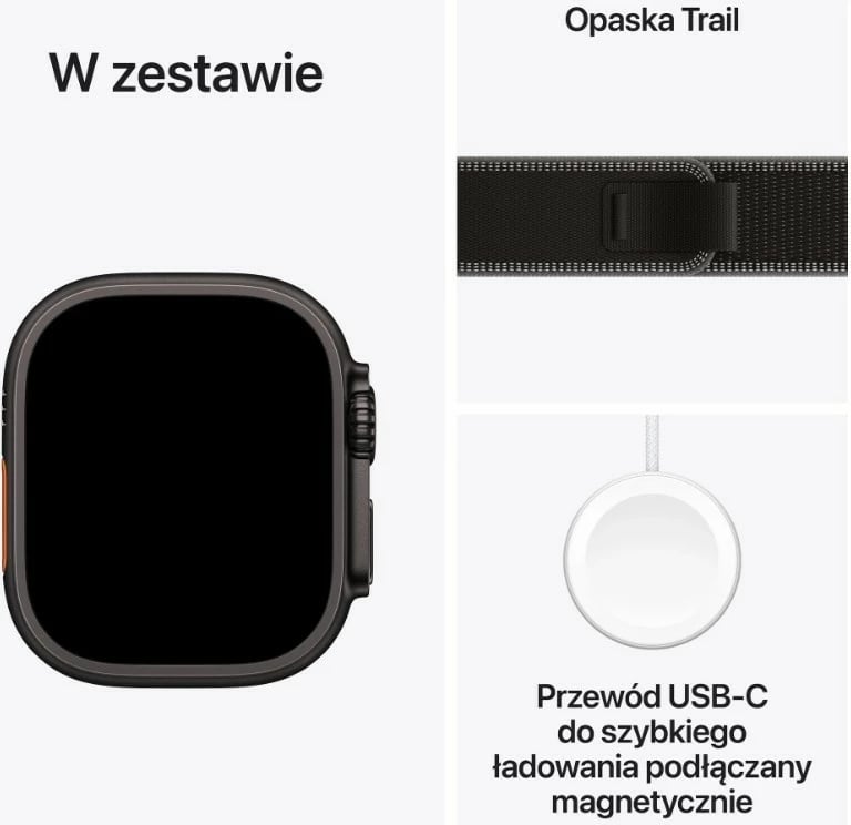Smartwatch, Apple Watch Ultra 3 GPS + Cellular MF1H4QP/A, 49 mm, titani, OLED LTPO Retina, 64 GB, bateri deri 42 orë, rrip Trail M/L, e zezë