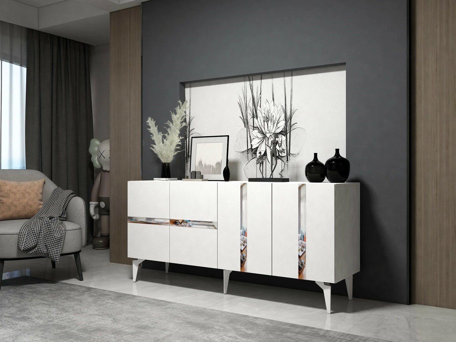 Konsol Skye Decor, Vania, e bardhë, argjend