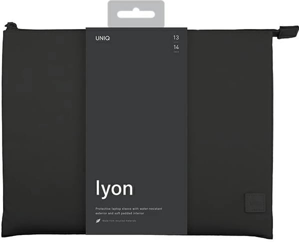 Mbështjellës laptopi UNIQ Lyon, deri 14 inç, rPET, i zi