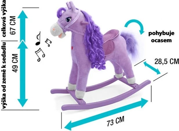 Kalë lëkundës, Milly Mally, Princess, me melodi dhe lëvizje bishti/goje, pelush, deri 30 kg, 18+ muaj, rozë