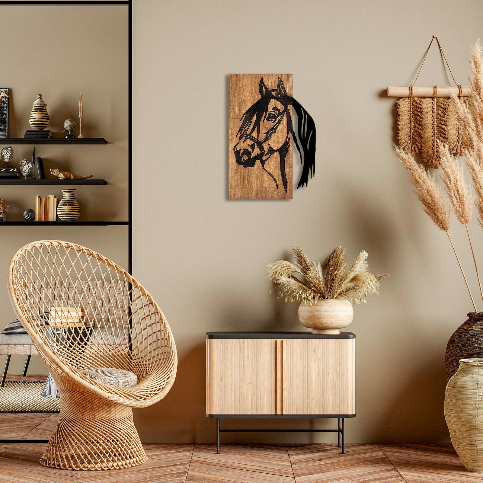 Aksesor dekorativ muri, dru dhe metal, dizajn kali, Wallity, 40x3x58cm