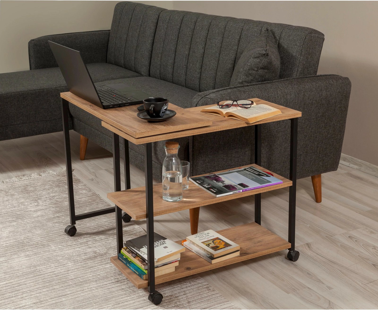 Tavolinë anësore Hanah Home, Melin, ngjyrë Atlantic Pine dhe e zezë