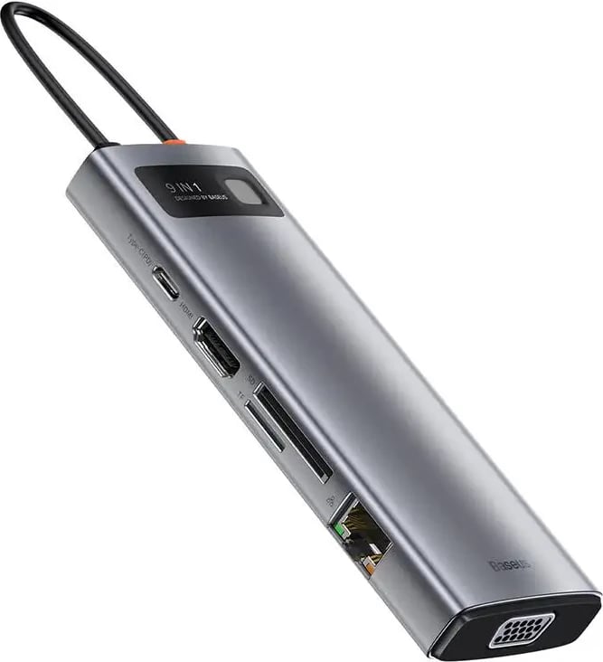 Kasë Baseus Metal Gleam Series CAHUB-CU0G 9-në-1, USB-C, HDMI, VGA, Ethernet, Gri
