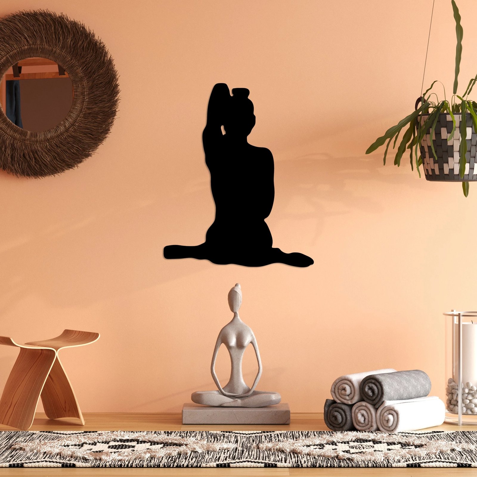 Aksesor dekorativ metalik për mur, Yoga 9, ngjyrë e zezë, 45x55cm