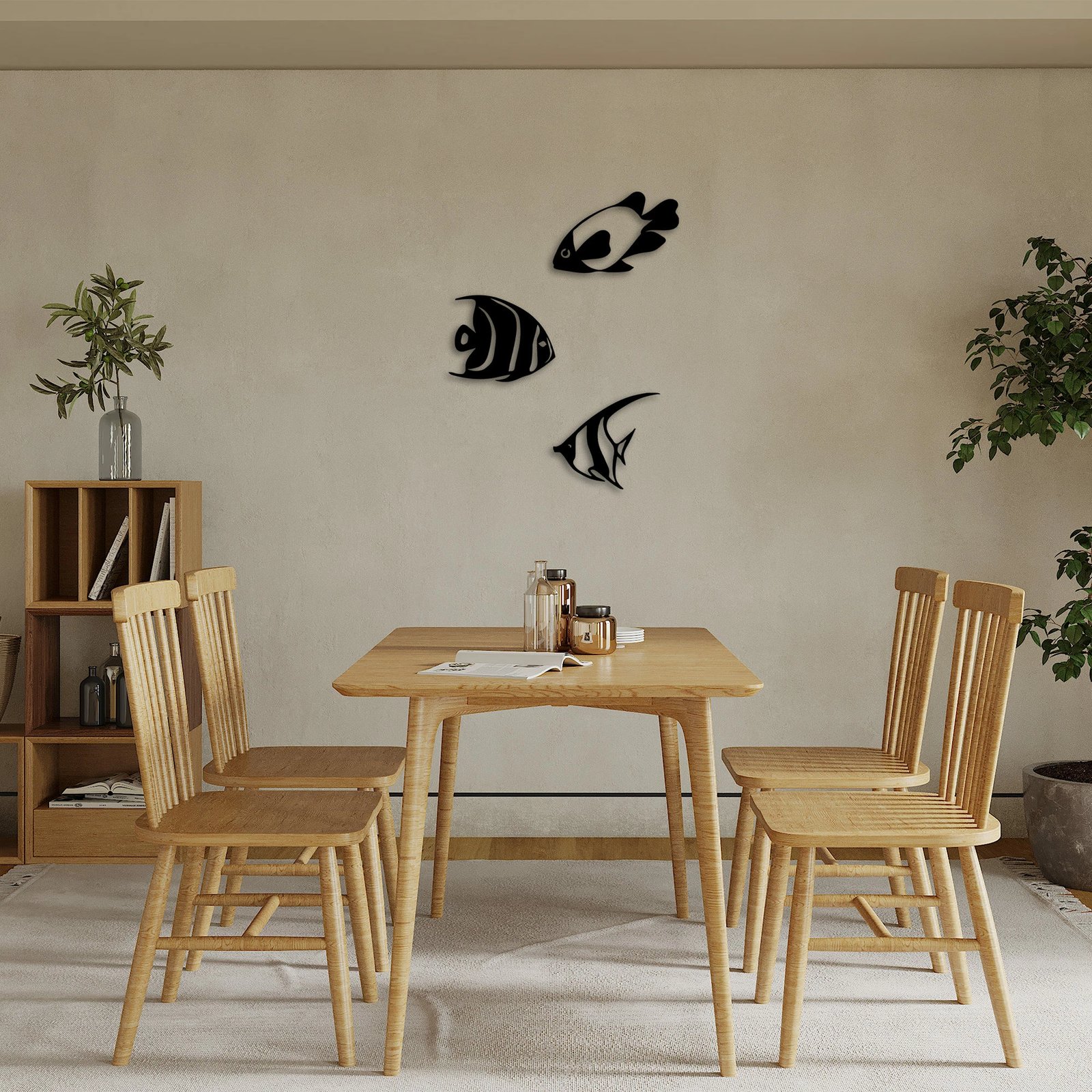 Aksesor dekorativ metalik për mur, Wallity, peshq, 3 copë