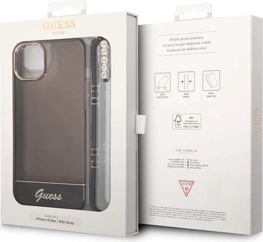 Mbështjellës Guess GUHCP14MHGCOHK për iPhone 14 Plus 6.7", me rrip, i zi