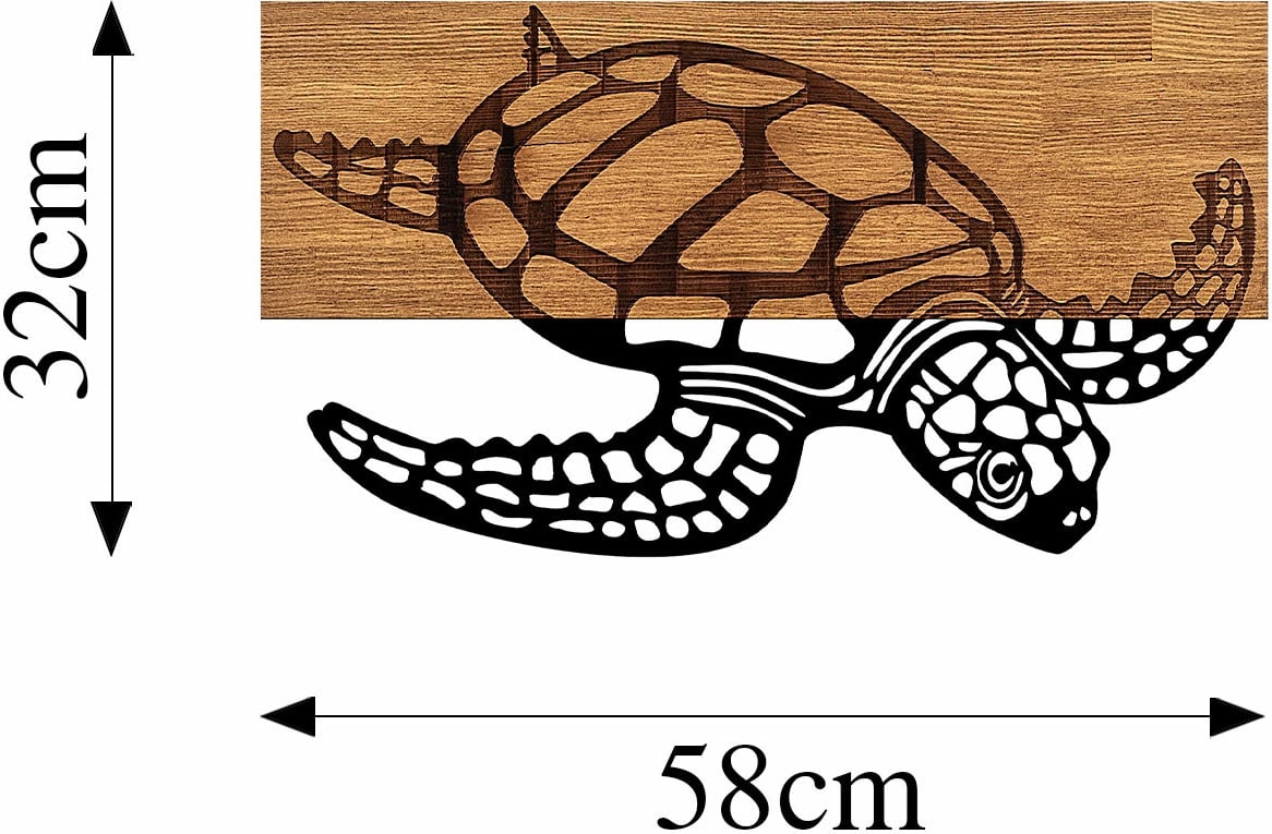 Aksesor dekorativ prej druri për mur, Caretta Caretta, Wallity - 314, ngjyrë e zezë dhe arre, 58x3x32cm