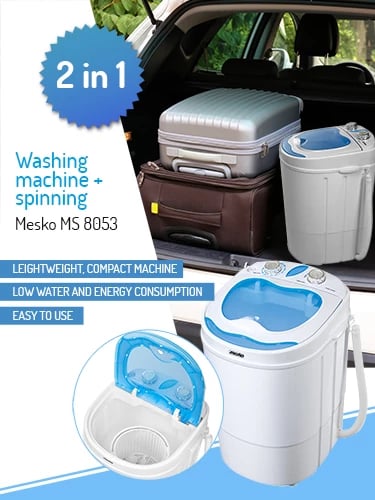 Makineri larëse portative me shtrydhje, Adler MS 8053, 3 kg larje, 1 kg shtrydhje, program 15 min, 360x370x530 mm, e bardhë