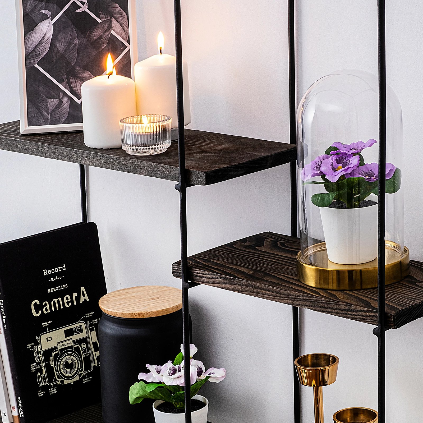 Raft muri Hanah Home, ngjyrë e zezë dhe arre, 3 pjesë