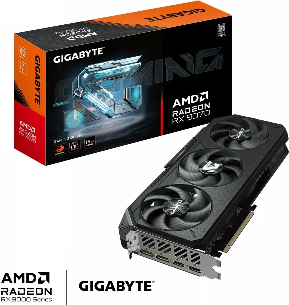 Kasë grafike Gigabyte Radeon RX 9070 GAMING OC, 16GB GDDR6, 256-bit, 3 ventilatorë, e zezë