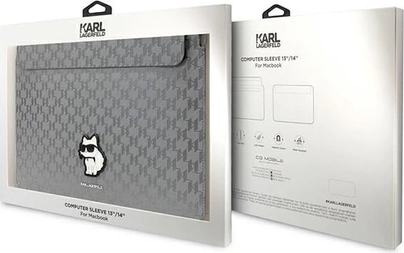 Mbështjellës laptopi Karl Lagerfeld Saffiano Monogram Choupette 14", argjend