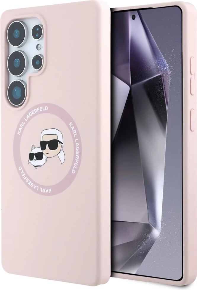 Mbështjellës Karl Lagerfeld Silicone Double Heads And Circle MagSafe për Samsung Galaxy S25 Ultra, Rozë