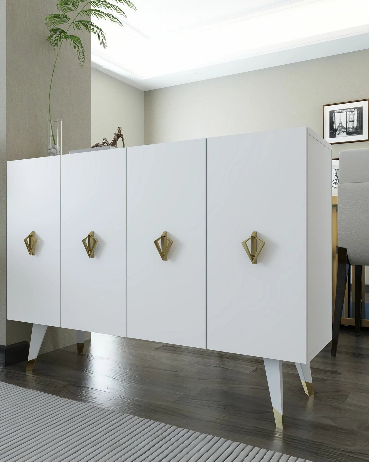 Konsol Skye Decor, 8163KM-32, e bardhë, e artë