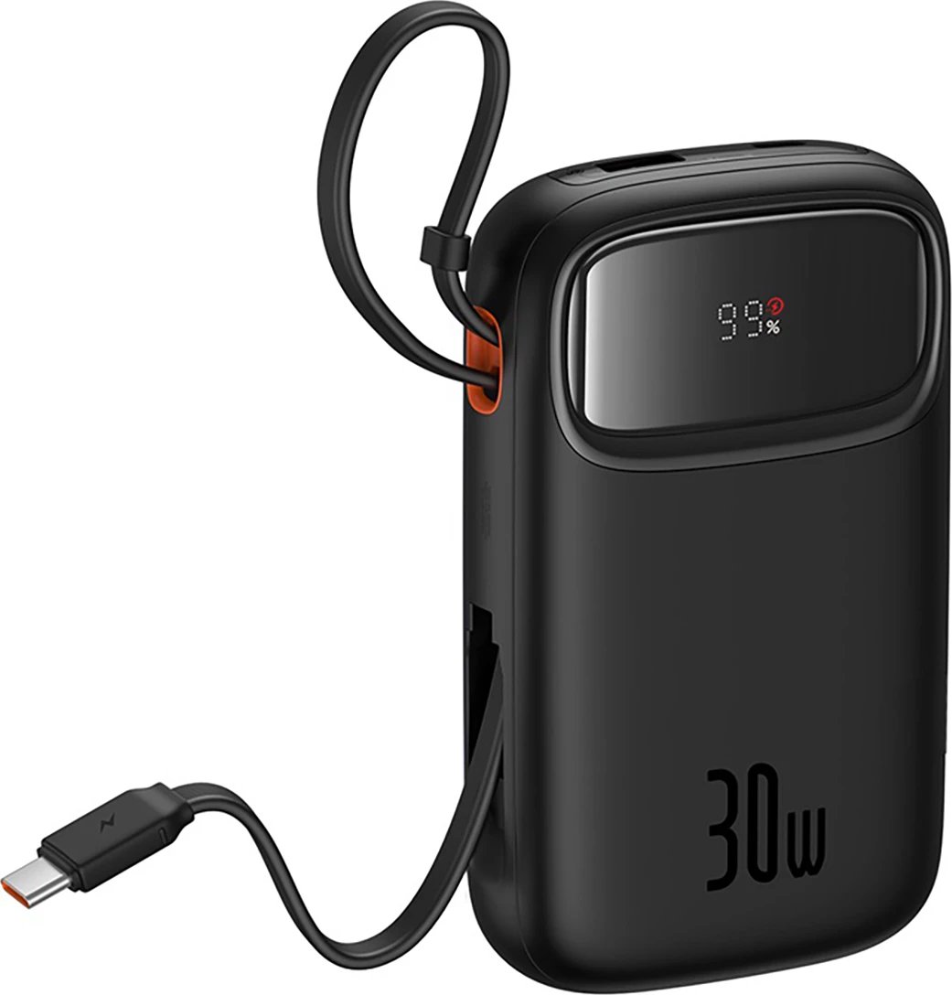 Powerbank Baseus QPow 2, 10000mAh, 30W, me kabllo USB-C të integruar, Ekran LED, e zezë Powerbank Baseus QPow 2, 10000mAh, 30W, me kabllo USB-C të integruar, Ekran LED, e zezë