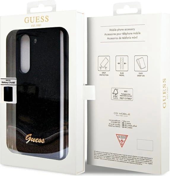 Mbështjellës Guess Glitter Script për Samsung Galaxy Z Fold 5, i zi