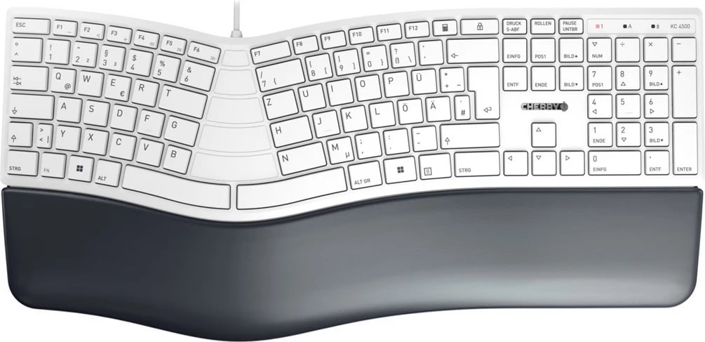 tastierë Cherry JK-4500DE-0, ergonomike me mbështetëse pëllëmbe, layout gjerman, me kabllo, e bardhë