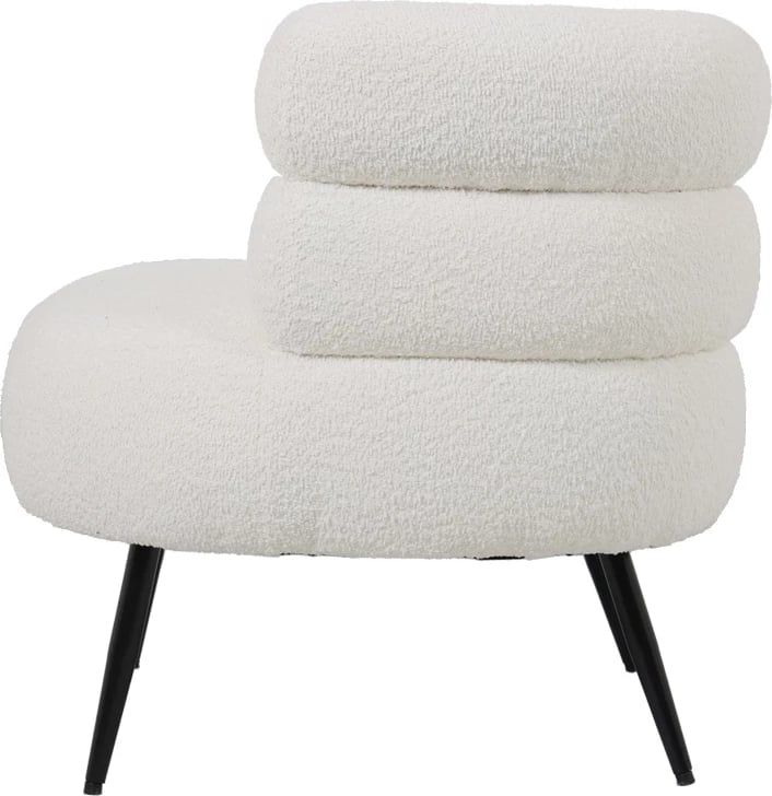 Fotel me pëlhurë boucle, ngjyrë e bardhë, këmbë metalike të zeza, 76x75x72cm