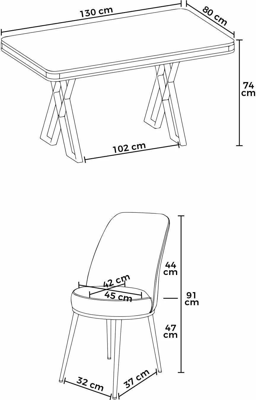 Set tavoline me karrige për ngrënie (5 copë), Skye Decor, Vals - mermer i zi, krom, krem