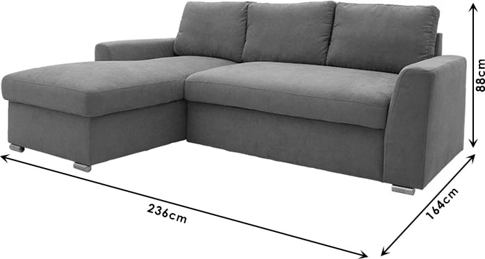 Divan-krevat qoshe majtë Belle, material, ngjyrë antracit, 236x164x88cm