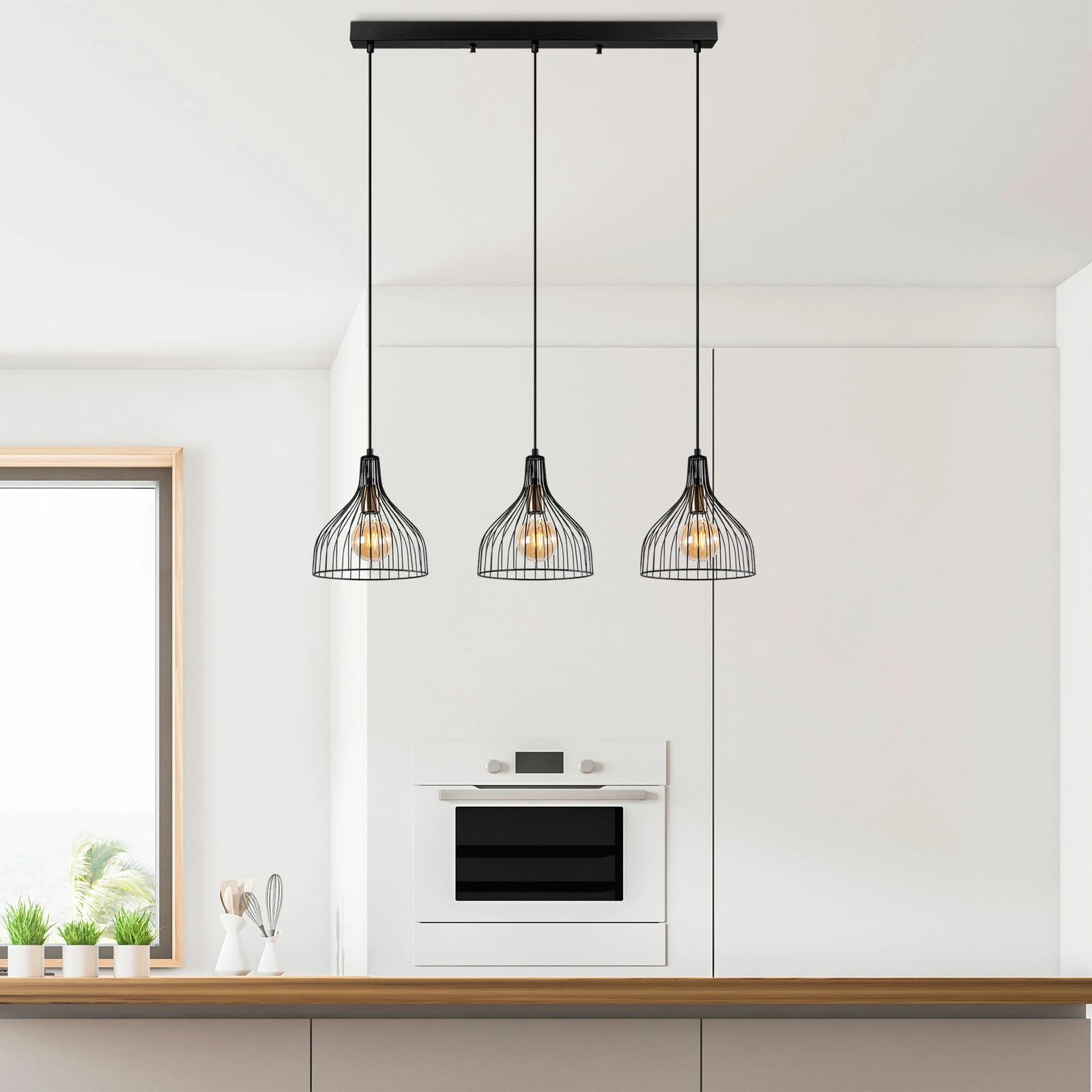 Llambë tavani Opviq, Cafu, e zezë, antike, 3 copë, 94x25x121cm