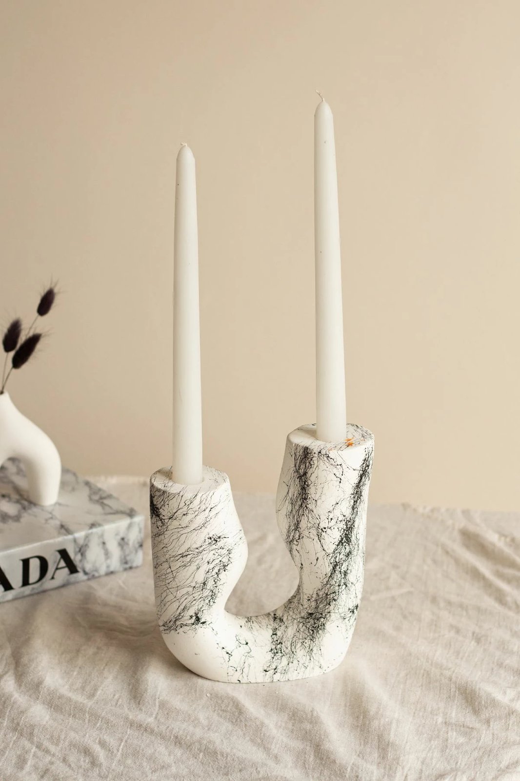 Set qiri mbajtës (3 copë), dizajn asimetrik, ngjyrë mermeri të bardhë, Evila Originals