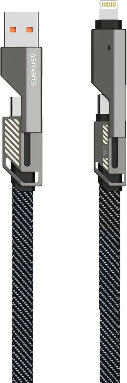 Kabllo USB-C 4smarts ComboCord Flat 240W 1.5m me keyring, e zezë