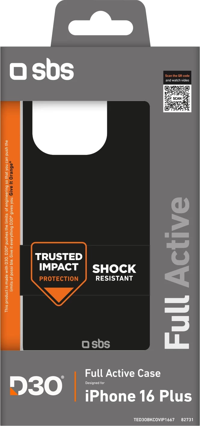 Mbështjellës SBS Full Active D3O për iPhone 16 Plus, i zi
