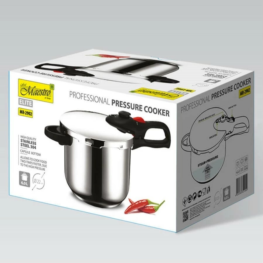 Tenxhere me presion, Feel-Maestro MR-2902, 6L, Ø22cm, 80kPa, çelik inox, e zezë/argjendtë