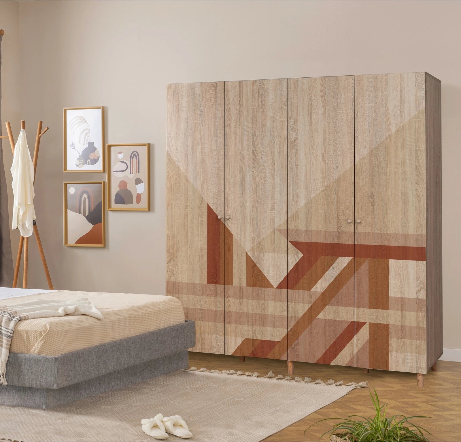 Dollap garderobe Sonomo, këmbë druri, doreza druri, Skye Decor, Loni 4 -910