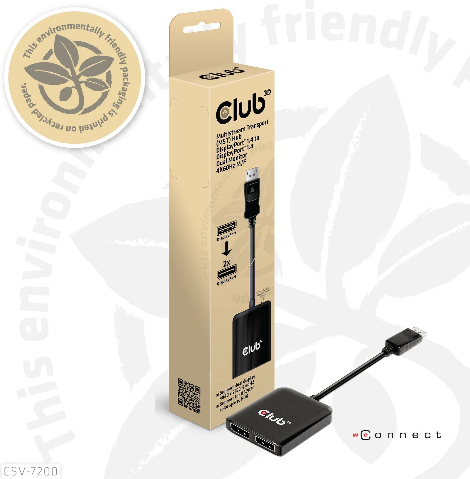 Adapter DisplayPort Club3D Multi Streaming Transport Hub 1xDP në 2xDP, 4K, i zi