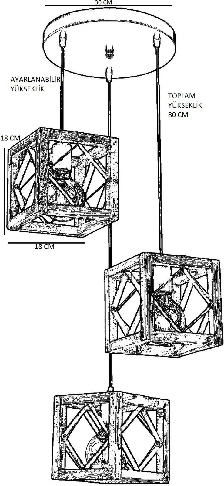 Llambë tavani Opviq, Zikzak 3 copë, ngjyrë arre dhe e zezë