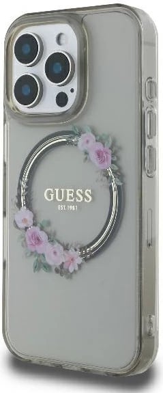 Mbështjellës Guess Flowers Wreath MagSafe për iPhone 16 Pro, 6.3", i zi Mbështjellës Guess Flowers Wreath MagSafe për iPhone 16 Pro, 6.3", i zi