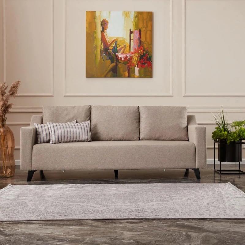 Divan 3 ulësësh që bëhet shtrat PWF-0592, krem, 230x90x74cm