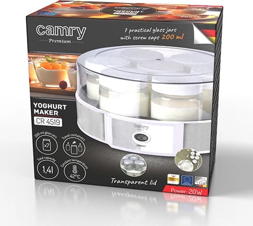 Prodhues kosi, Camry, CR 4519, 7 kavanoza x 200 ml, 20W, 42°C, bardhë/argjend