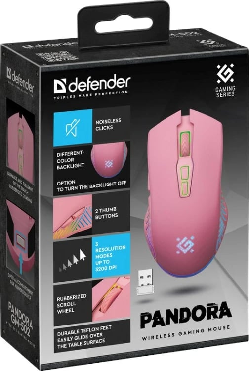 Maus wireless Defender Pandora RF, 3200 DPI, 6 butona, Rozë