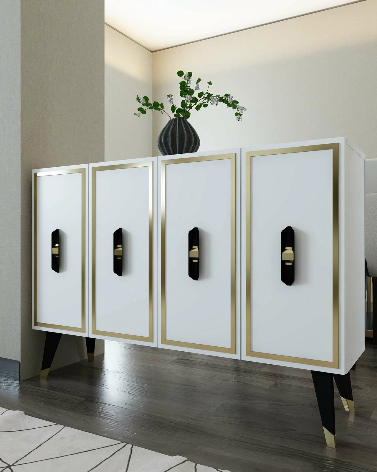 Konsol Skye Decor, e bardhë, e zezë, ari, 8171KM-32