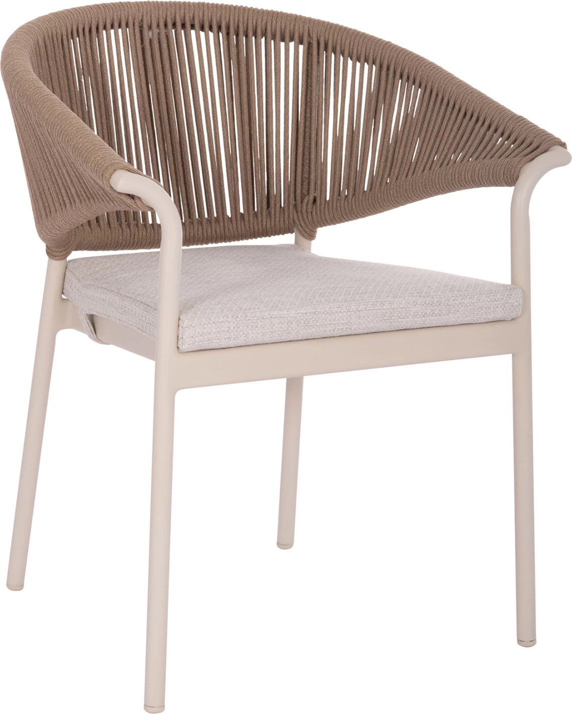 Karrige ngrënieje alumini, kornizë krem, litar natyral, jastëk, 64.5x60x78.5cm