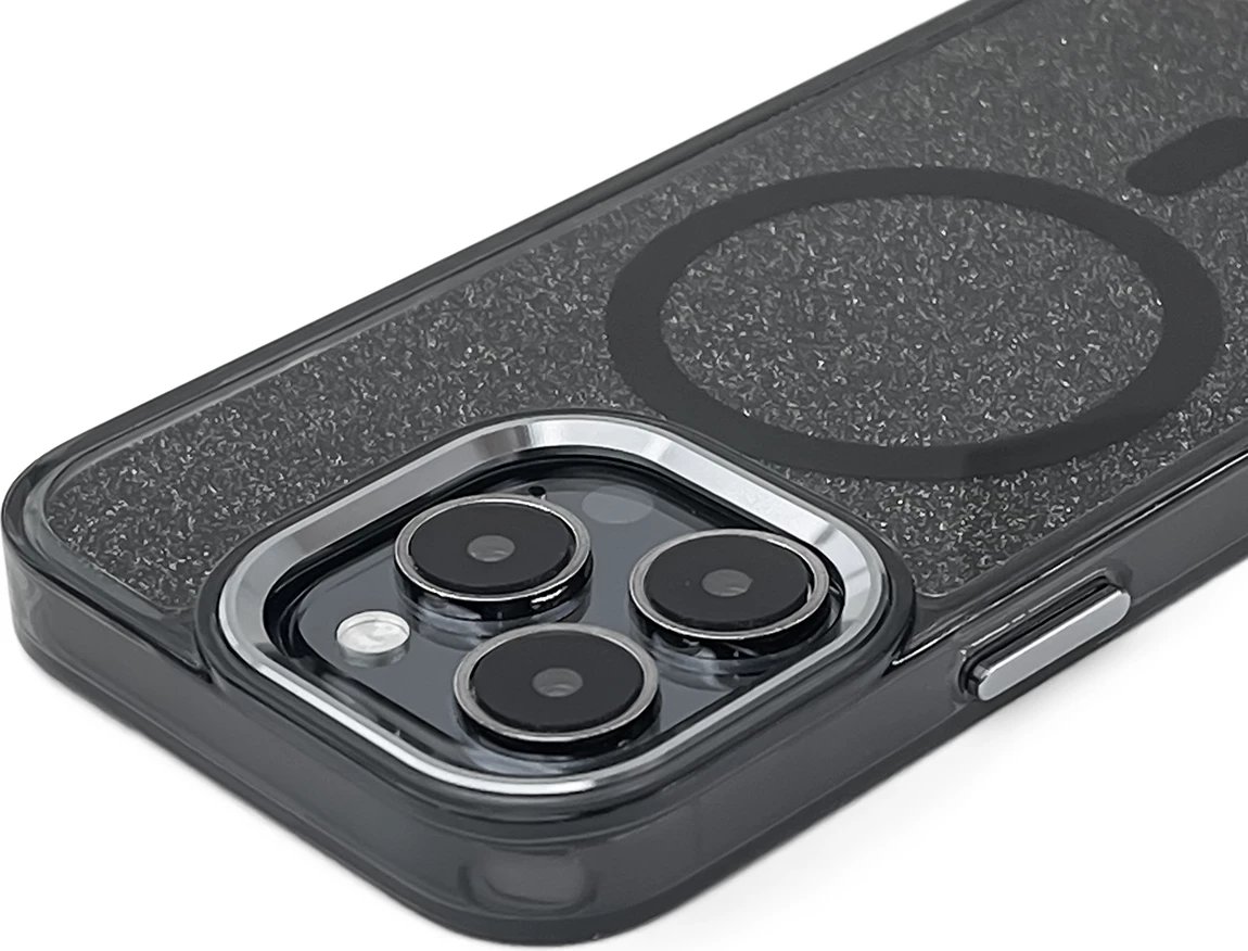 Mbështjellës Hurtel Glitter Case MagSafe për iPhone 16 Pro Max, i zi me shkëlqim