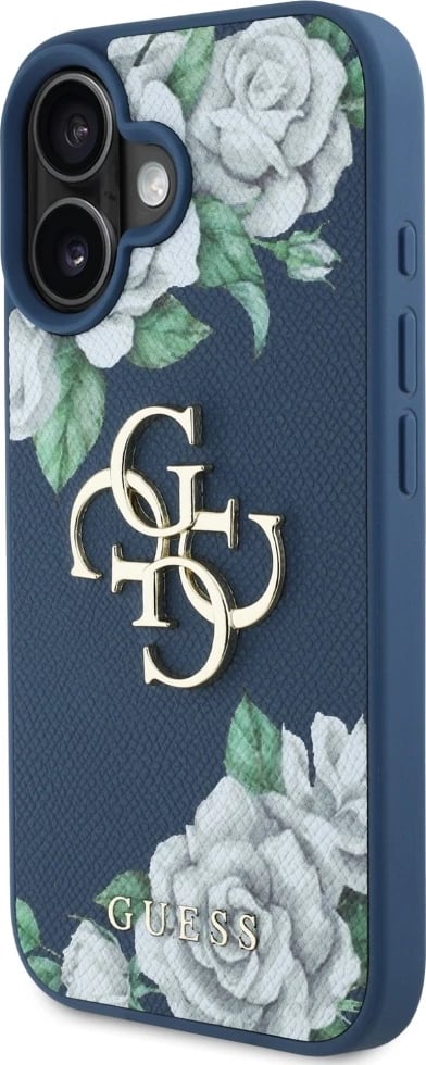 Mbështjellës Guess Grained Roses Big 4G logo për iPhone 16, Blu Mbështjellës Guess Grained Roses Big 4G logo për iPhone 16, Blu