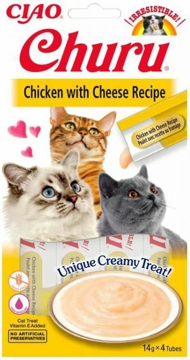 Shpërblime të lëngëshme për mace Churu, me përmbajtje pule & djathi