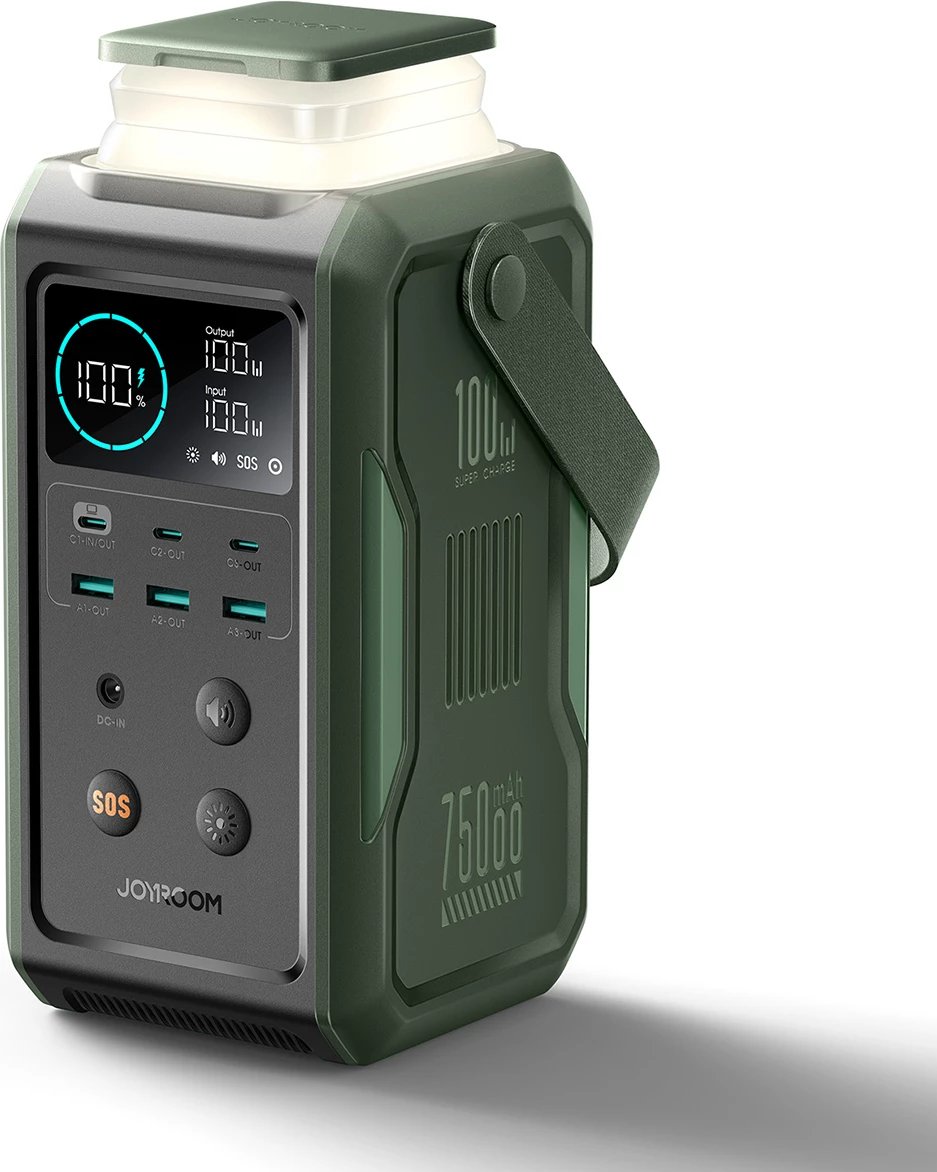 powerbank Joyroom JR-PBF10 75000mAh 100W 3x USB-C 3x USB-A me elektrik palosës dhe dorezë, e gjelbër