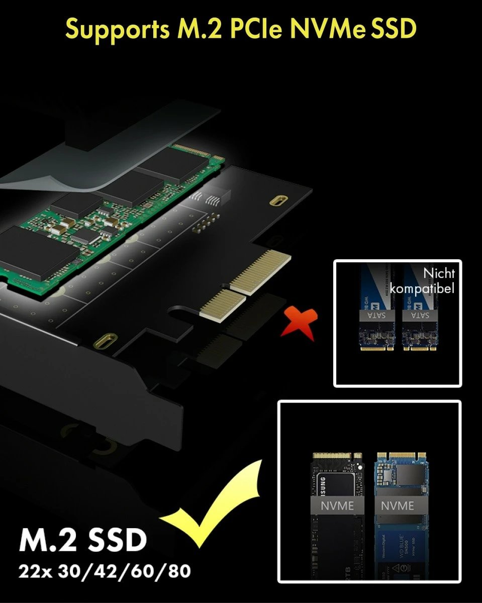 Adapter PCIe për SSD NVMe IcyBox IB-PCI208-HS me heatsink, i zi